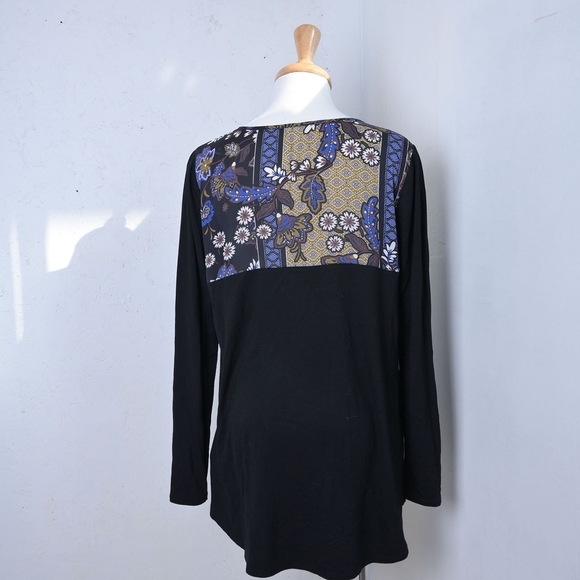 Spense | Floral blouse yellow, blue & black / long sleeve women's top - Picture 2 of 13